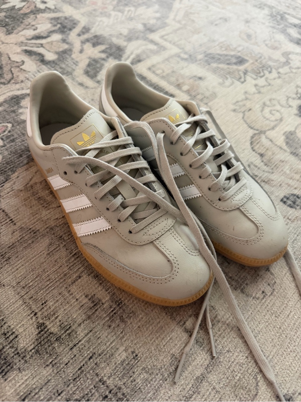 adidas Women's Light Gray Samba-Inspired Sneakers with White Stripes